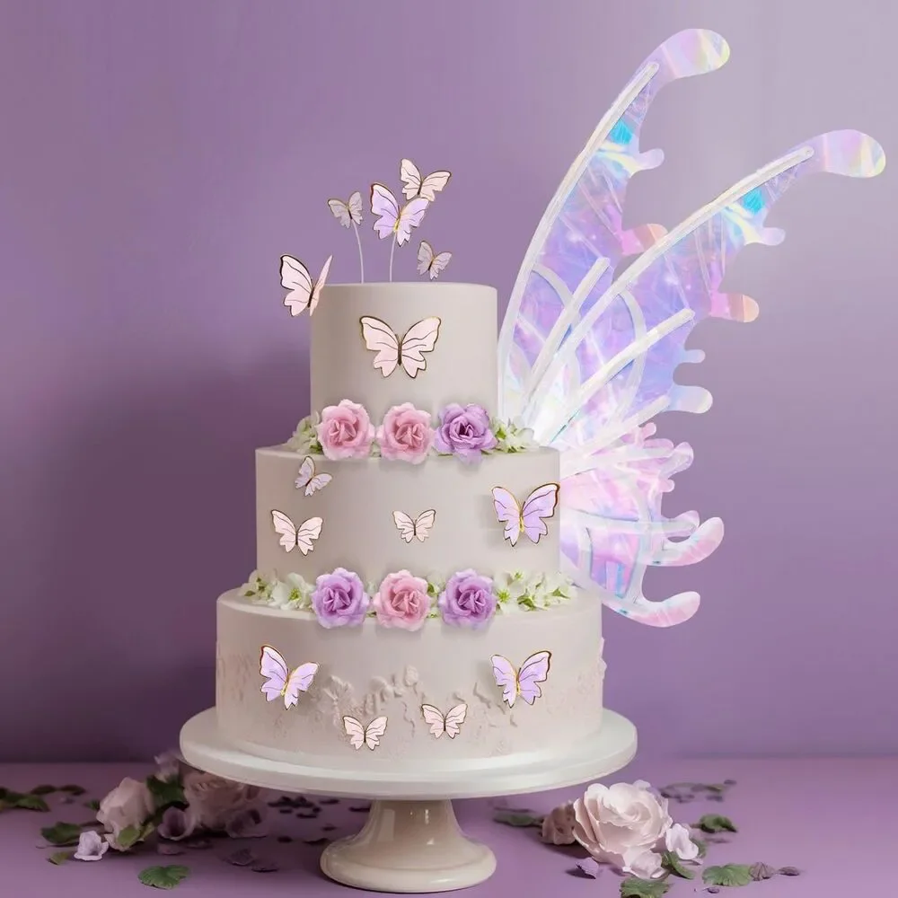 Butterfly Cake Topper Electric Musical Kinetic Wings Pink Purple Gold Flowers